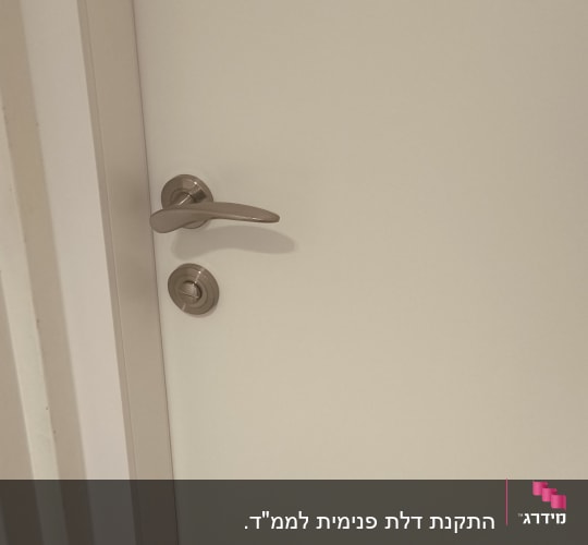 דלת לבנה עם ידית מתכת כסופה
